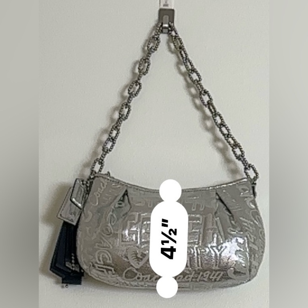 COACH POPPY LMTD ED ETCHED SILVER METALLIC STORY PATCH SATCHEL BAG - Picture 4 of 11